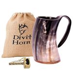 Divit Authentic Viking Horn | The Archaic Beer Mug | Royal Flair; Drink from a Genuine Ox Horn Mug (Natural Mug + Hammer Opener, 650-700 ml)