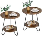 Tribesigns Set of 2 Round Side Table, 2-Tier End Table with Metal Legs, Modern Industrial Beside Table, Small Accent Table Snack Table for Living Room, Bedroom, Small Space, Brown