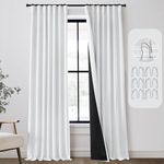 PANELSBURG White Blackout Heavy Insulated Curtains for Winter 90 Inches Long 2 Panel Set, Boho Room Darkening Pleated Thermal Curtains with Hooks for Bedroom Living Room 50 X 90 Inch 2 Panels Set