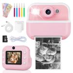 Kids Camera, Dual Camera Kids Camera Instant Print for Girls Boys With Print Photo Paper & Color Pens for DIY, Gifts for 3 4 5 6 7 8 9 10 Year Olds Girls Boys, 32Gb Sd Card - Pink