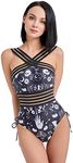 haikyuu Women One Piece Swimsuit Bathing Swimwear Bodysuit Goth Cute Style, Cross Straps Black, Small