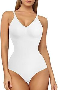 Gotoly Body amincissant pour femme - Haut gainant - Contrôle du ventre - Bretelles spaghetti - Caraco - Justaucorps moulant, blanc, 3XL-4XL