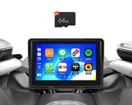 OiLiehu Motorcycle GPS Wireless Portable CarPlay & Android Auto Car Stereo, 5 inch IP68 Waterproof Touchscreen Motorcycle Display with Mirror Link AirPlay Bluetooth EQ + 64G TF Card