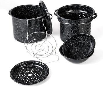 Granite Ware 3 -in-1 Stock Pot - Enameled Steel Pot Ideal for Pasta, Tamales & Canning - Speckled Black Multi Use Pot Set (8 Quarts)