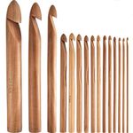 Hestya 15 Pieces Wooden Bamboo Crochet Hooks Set Handcrafted Knitting Needles Weave Yarn Craft, 3 to 25 mm in Diameters