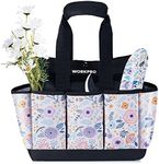 WORKPRO Garden Tool Bag, 9 Pockets Garden Tote Bag, Heavy Duty Oxford Garden Tool Storage Bag, Gardening Tool Kit Holder (Tools NOT Included), 12" x 12" x 6" (Floral White)