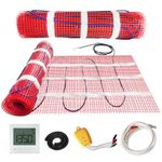 Tacsal 20 Sqft Electric Radiant Self-Adhesive Floor Heat Heating System Kit, 150w Floor Heating Mat with Digital Floor Sensing Thermostat, Installation Monitor, Electric Under Floor Heated Floor Mat