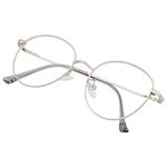 Roshfort Unisex Eyeglasses For Men Women Spectacle Frames Light Weight Blueray Block Eye Protection Glasses For Computer Zero Power Bluecut lens Round Medium Size M-3140 Frame Silver