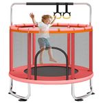 60'' Trampoline for Kids, 5FT Recreational Trampoline, Mini Baby Toddler Small Trampoline, Indoor/Outdoor Kids & Adults Trampoline with Enclosure Net for Boys Girls Christmas Birthday Gifts (Red)