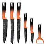 STAR WORK 6 PC Knife Set | Kitchen Chef’s Cook Knives with Ultra Sharp Stainless Steel Blades | Non-Stick Granite Coating | Anti Slip Grip Handles | Rust-Proof | Dishwasher-Safe, Black (6 Pieces)