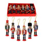 6 Pcs Christmas Wooden Nutcracker Ornaments,13cm Mini Figures Soldier Nutcracker Puppet,Wooden Nutcracker King Figurines Hanging Ornaments for Traditional Christmas Tree Decoration,Party Decor