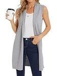 Moss Rose Women's Long Knit Cardigan Vest Casual Sleeveless Open Front Draped Duster Vest (Available in Plus Size), Light Gray, Medium