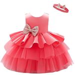 Lito Angels Kids Flower Girl Bridesmaid Dresses Wedding Party Outfit Fancy Ball Gown Occasion Dress with Headband Age 9-12 Months, Coral (Tag Number 70)