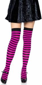 Leg Avenue Women's Nylon Striped Stockings, Black/neon Pink, One Size