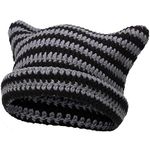 CATMICOO Y2k Beanie Knit Cat Ear Beanies Crochet Hats for Women, Black, One Size