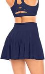 Women's Pleated Tennis Skirt with Shorts Pockets Athletic Golf Skort Activewear Sport Workout Running Skirt High Waist (Navy,M)