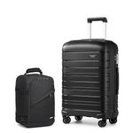 Kono Luggage Set 2 Piece Suitcase Trolley Hard Shell with Cabin Travel Bag Lightweight Business Backpack (Black, 24")