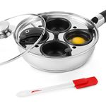 Egg Poacher Pan - Stainless Steel Poached Egg Cooker – Perfect Poached Egg Maker – Induction Cooktop Egg Poachers Cookware Set with 4 Nonstick Large Silicone Egg Poacher Cups and Spatula