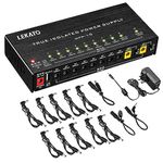 LEKATO Guitar Power Supply, 10 Isolated DC Outputs for 9V/12V/18V, 100mA 300mA 500mA Effect Pedal Power Supply with Short Circuit Protection for Musical Instruments Charging (10 Outputs)