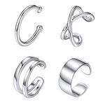 ChicSilver 4 Pieces Sterling Silver Ear Clips Non Piercing Earrings Hoop Ear Cuffs Cartilage Ear Clips Set for Women Fashion Jewelry