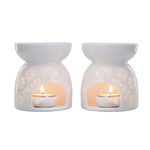 ComSaf Wax Melt Burners Essential Oil Burners Set of 2 - Flower Pattern, Lovely Aromatherapy Aroma Burner Ceramic Lamp Diffuser Candle Tealight Holder Home Bedroom Decor Christmas Housewarming Gift