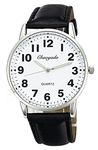 Men Women Casual Simple Black White Leather Deals Large Numbers Analog Quartz Wrist Watch, black, Quartz Movement