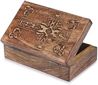 Ajuny Caja decorativa de madera tallada a mano con diseño de cruz celta, multiusos, organizador de almacenamiento de recuerdos, cofre del tesoro de viaje, ideal para regalos