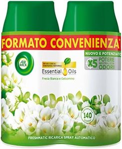 Airwick Freshmatic Profumatore per Ambienti, 2 Ricariche Spray Automatico, Fragranza Fresia Bianca e Gelsomino, Profumo da 250 ml
