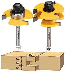 FivePears 2 Pieces of Tongue and Groove Router Bits Set with 1/4" Shank,3 Teeth T Shape Wood Milling Cutter Woodworking Tool