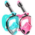 Ezire 2023 Full Face Snorkel Mask for Adults Teen, Snorkeling Gear with Detachable Camera Mount,Panoramic 180° View, Anti-Fog Anti-Leak Snorkling Set for Man and Women (Black Green+Black Pink)