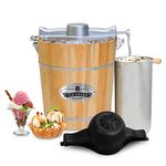 Elite Gourmet EIM402 Old Fashioned 4 Quart Vintage Wood Bucket Electric Ice Cream Maker Machine, *Bonus Classic Die-Cast Hand Crank for Churning, Uses Ice & Rock Salt Churns Ice Cream in Minutes, Pine