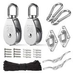 LAIWOO M25 Stainless Steel Pulley System Kit-Heavy-Duty Pulley Wheel, Pulley Block with Nylon Rope, Hooks, Eye Pad Plate, and Rope Cleat - Ideal for Lifting, DIY Projects, and Clothesline (2 pack)