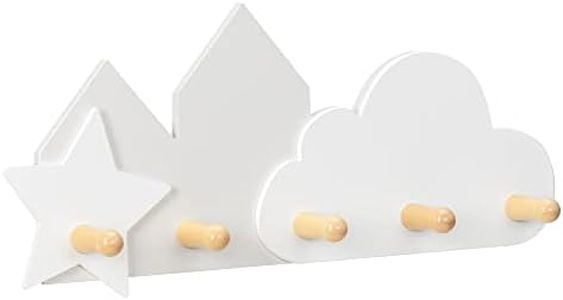 Navaris Porte Manteau pour Enfant – 5 patères murales en Forme de Nuages et d'étoiles en Bois 45 x 18,5 x 1,3 cm – Chambre Maternelle crèche