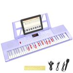 Electronic Keyboard Piano 61 Keys with LED Light, Shayson Portable Digital Pianos Music Keyboard with Microphone, Sheet Music Stand, Piano Note Stickers, Best Gift for Kids Beginners（Purple）