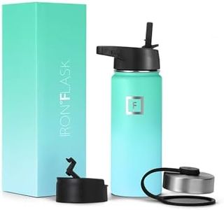 IRON °FLASK Bouteille d'eau de sport - 18 oz, 3 couvercles (couvercle en paille), acier inoxydable isolé sous vide, chaud froid, moderne à double paroi, tasse thermo simple (ciel)