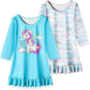 LQSZ Girl Nightgown 2 Pcs Unicorn Long Sleeves Princess Nightdress Nightie Sleepwear Pajamas Nightgown for Little Girls 5t Size 6