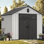 YITAHOME 8x8ft Outdoor Resin Storage Shed with Floor, 427 cuft Waterproof Garden Shed with Lockable Door, Windows & Vents, Plastic Tool Storage for Patio Furniture, Lawn Mower, and Bike Storage, Gray