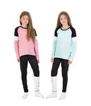 Hind 4-Piece Girls Athletic Leggings and Long Sleeve Workout Hoodie Tops Set, Fashion Active Clothes for Girls (Rose-Blue, 5/6)