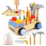 DINORUN Kids Tool Set Wooden Toys Montessori Toys for 2 3 4 5 6 Year Olds Fine Motor Skills Toys Screwdriver Board with Storage Bag Kids Tools Toddler Toys for Boys Girls (29Pcs)