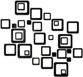 Wall1ders- 30 Six Size Square Mirror Stickers for Wall. (Black)