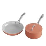 CIARRA Beyond Cookware Nonstick Ceramic Frying Pan 26cm&Sauce Pan 20cm Non Toxic PTFE&PFOA Free Oven Safe Compatible with All Stovetops Orange