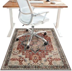 48"x72" Office Chair Mat for Hardwood Tile Floor, Under Desk Carpet Protector for Rolling Computer Chair Mat, Machine Washable Area Rug, Anti-Slip 1/5" Thick Low Pile Thin Vinyl Floor Mat, Annatto