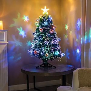 3ft Green Fibre Optic Tree with Multicoloured LED's and Fibres and Baubles