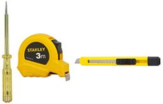 STANLEY 66-120 178mm/7.5'' Spark Detecting 2-in-1 Screwdriver 5mm 100-500V AC&STANLEY 10-131-S Basic Snap-off Blade Knife 9 mm&STANLEY STHT36125-812 3 Meter Plastic Short Measuring Tape (Yellow)