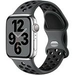 Upeak Sport Strap Compatible with Apple Watch Strap 44mm 45mm 42mm 49mm 40mm 38mm 41mm, Breathable Silicone Double Hole Buckle Band, for iWatch Strap Ultra 2 SE Series 9 8 7 6 5 4 3 2,L,Charcoal/Black