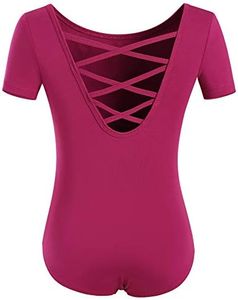 MOLLDAN Girls Dance Ballet Leotards Short Sleeve Criss Cross Straps Back(2QT5027-20-S)
