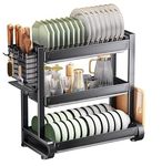 Prakal Dish Drainers with Drip Tray,Large 3 Tier Dish Drying Rack with Drain Board and Cutlery/Chopping Board Holder Over The Sink (280 Rack)