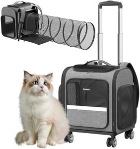 Rolling Cat Carrier with Wheels: Airline Approved Dog Carrier for Small Dogs & Large Cats, Expandable Pet Carrier on Wheels with Cat Play Tunnel, Large Capacity, Breathable Mesh, Side Pocket, Grey