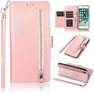 EYZUTAK iPhone 6 Plus/6S Plus Wallet Case, 5 Card Slots, Zipper Pocket, PU Leather, Magnetic Closure, Wrist Strap, TPU Kickstand - Rose Gold