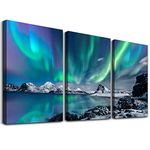 farmhouse Wall Art Aurora Scenery Painting on Canvas Wall decorations for living room Stretched and Framed Canvas Paintings 3 piece bedroom bathroom wall decor Ready to Hang for office Home Decor art